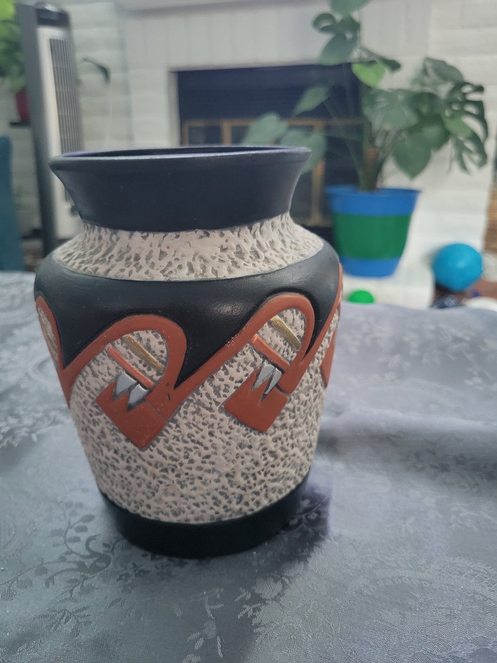 Textured Ceramic Vase with Black and Terracotta Accents